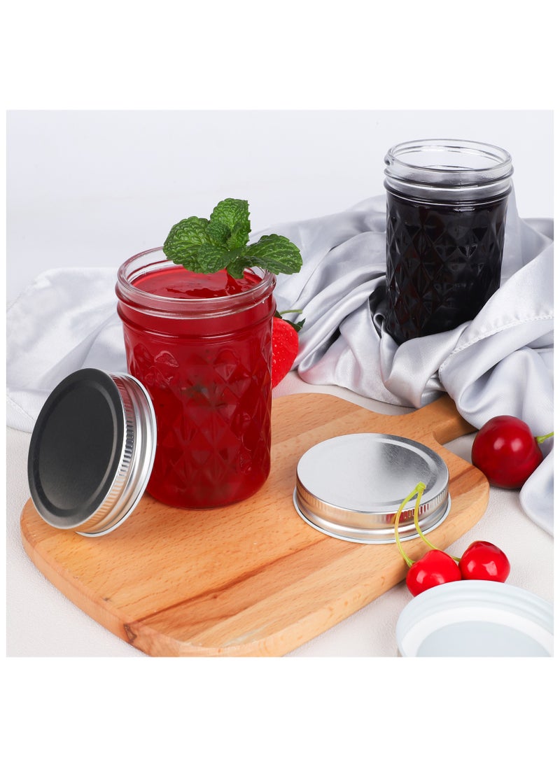 12 Pack 8oz Mason Jars with Silver Lids – Crystal Glass Canning, 250ml Wide Mouth Jelly Jars for Honey, Jam, Food Storage, DIY Crafts, Party & Wedding Favors