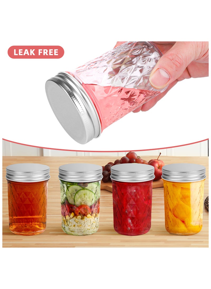 12 Pack 8oz Mason Jars with Silver Lids – Crystal Glass Canning, 250ml Wide Mouth Jelly Jars for Honey, Jam, Food Storage, DIY Crafts, Party & Wedding Favors
