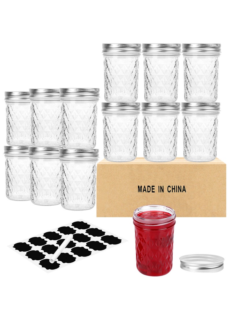 12 Pack 8oz Mason Jars with Silver Lids – Crystal Glass Canning, 250ml Wide Mouth Jelly Jars for Honey, Jam, Food Storage, DIY Crafts, Party & Wedding Favors