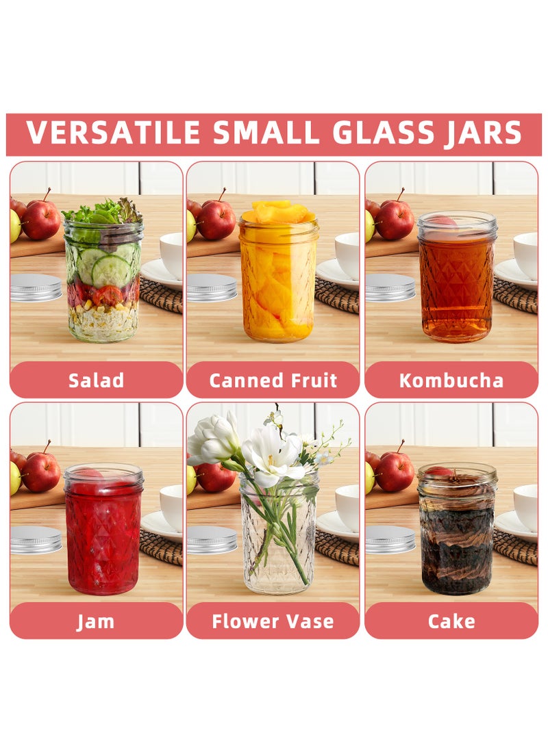 12 Pack 8oz Mason Jars with Silver Lids – Crystal Glass Canning, 250ml Wide Mouth Jelly Jars for Honey, Jam, Food Storage, DIY Crafts, Party & Wedding Favors