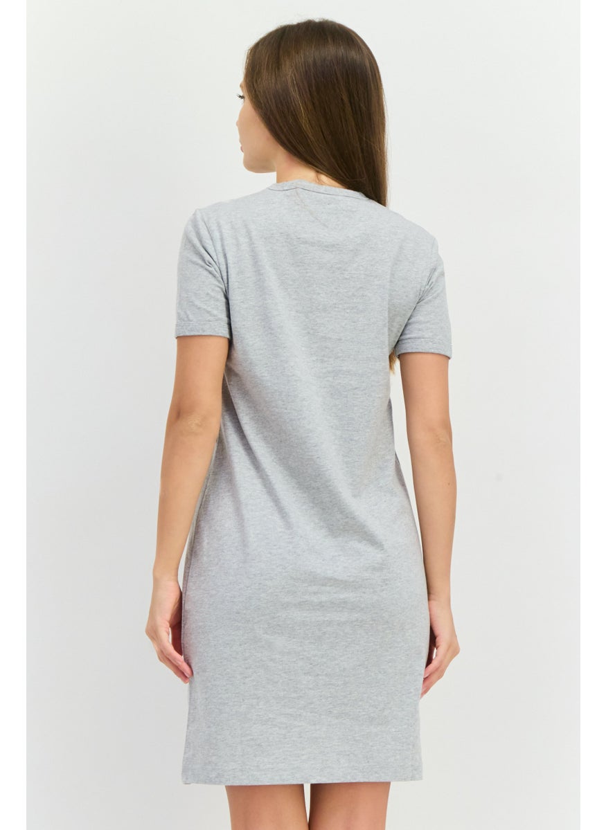Women Crew Neck Short Sleeve Embroidered T-Shirt Dress, Light Grey Heather