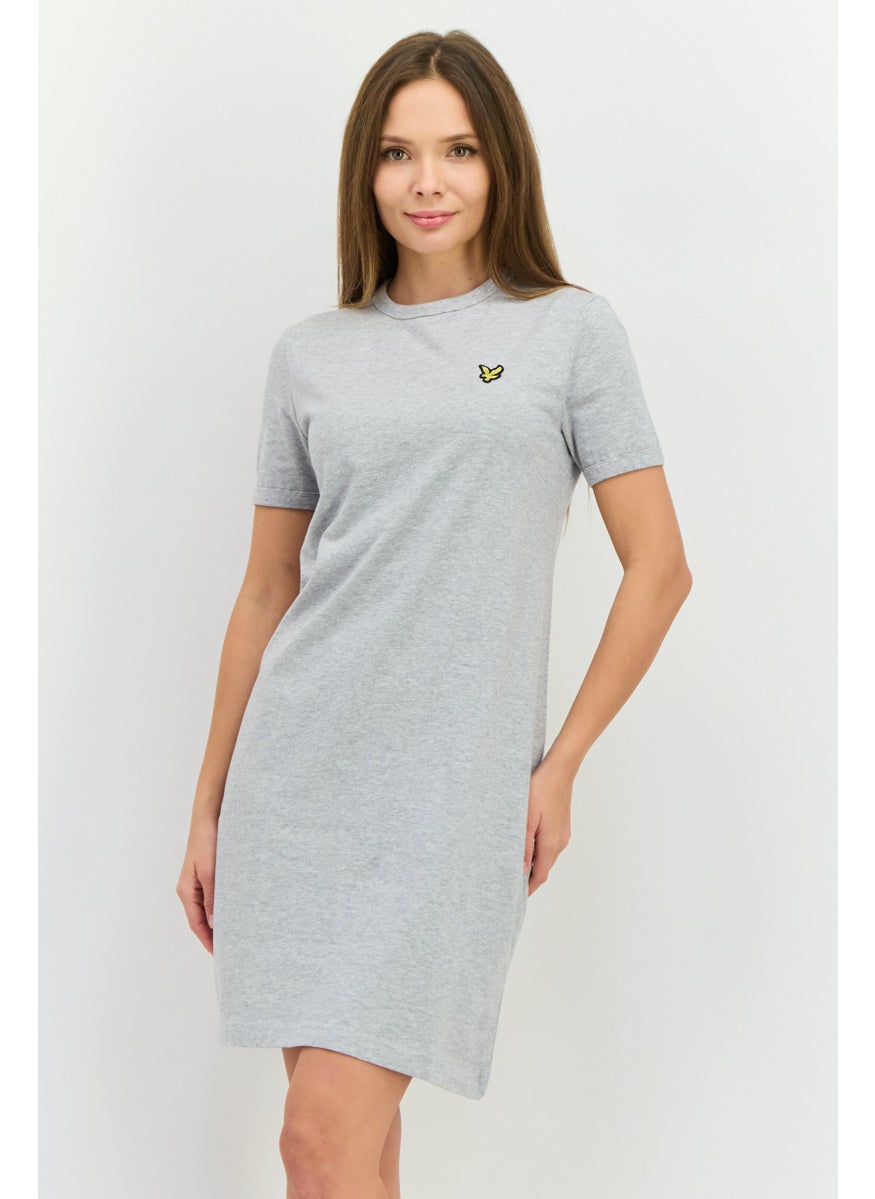 Women Crew Neck Short Sleeve Embroidered T-Shirt Dress, Light Grey Heather