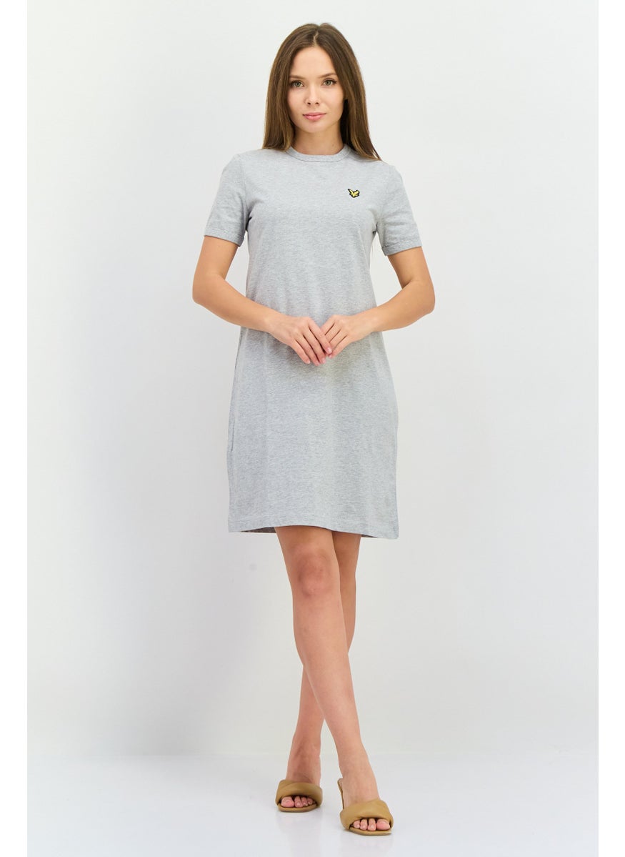 Women Crew Neck Short Sleeve Embroidered T-Shirt Dress, Light Grey Heather