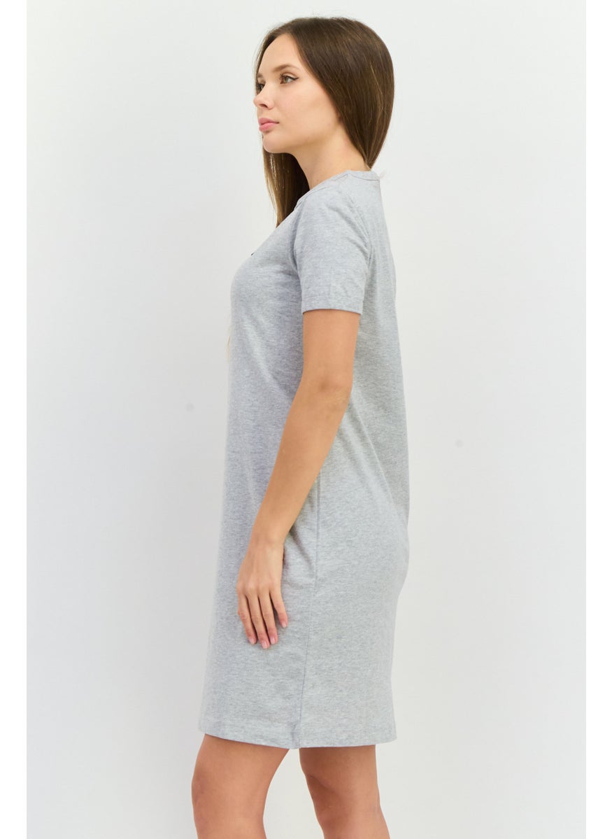 Women Crew Neck Short Sleeve Embroidered T-Shirt Dress, Light Grey Heather