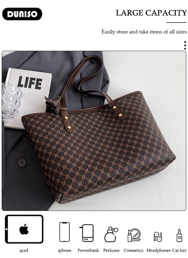 Women's Tote Bags,PU Leather Handbags,Shoulder Bags Commuter Bag Large-Capacity Premium Textured Tote Bag with Zipper,for Casual Business Shopping Travel Work for Girl Lady