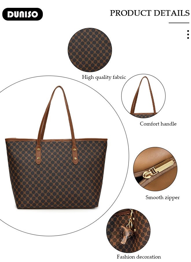 Women's Tote Bags,PU Leather Handbags,Shoulder Bags Commuter Bag Large-Capacity Premium Textured Tote Bag with Zipper,for Casual Business Shopping Travel Work for Girl Lady