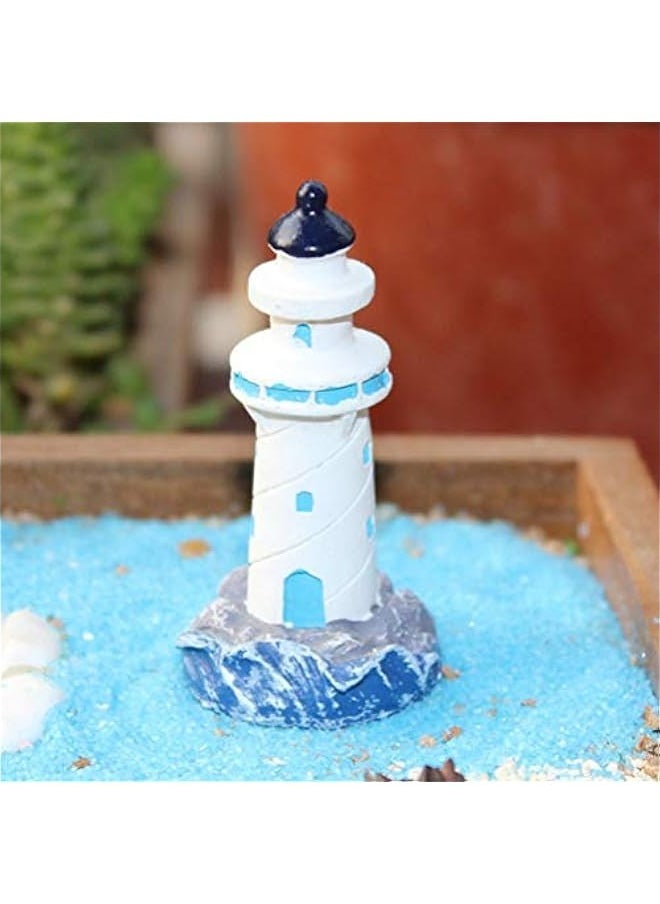 Mini Lighthouse Model Decor, Resin Mediterranean Figurines Miniature Landscaping Decorations Cake Toppers for Office Home Dollhouse Party Gift 4Pcs