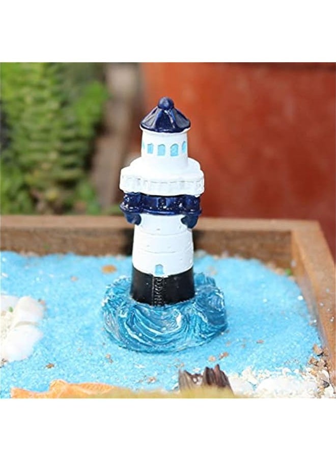 Mini Lighthouse Model Decor, Resin Mediterranean Figurines Miniature Landscaping Decorations Cake Toppers for Office Home Dollhouse Party Gift 4Pcs