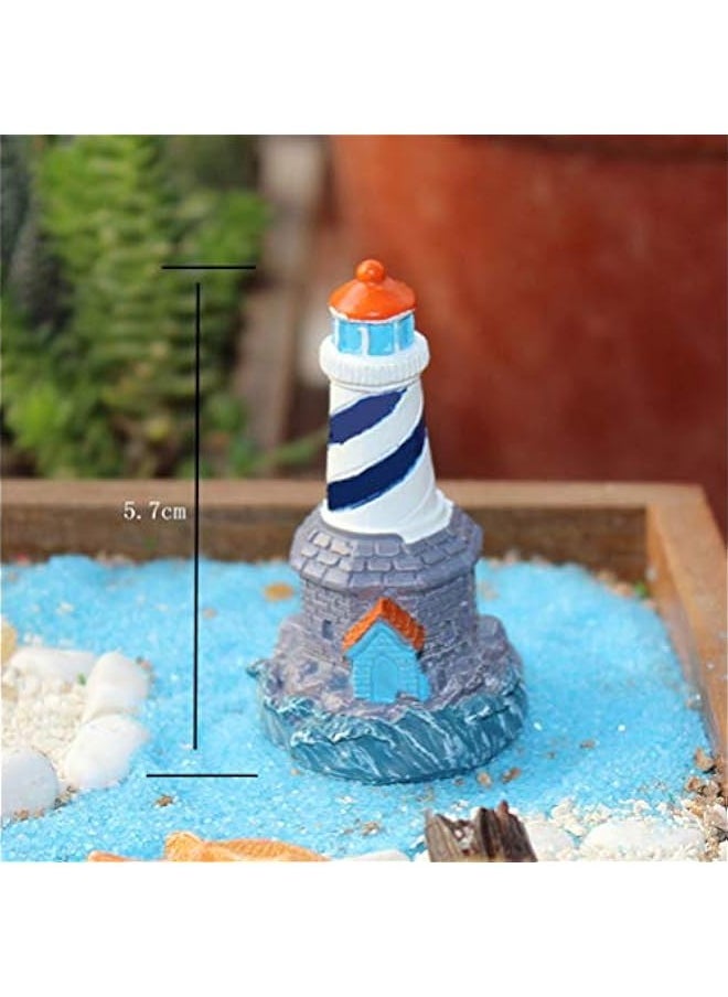 Mini Lighthouse Model Decor, Resin Mediterranean Figurines Miniature Landscaping Decorations Cake Toppers for Office Home Dollhouse Party Gift 4Pcs