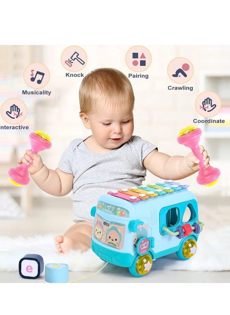 Baby Toys 12 18 Months Baby Musical Toys Toy Bus Includes Xylophone, Shape Sorter, Pull Along Toys for 1 Year Old Boys Early Educational Baby Toys 18 Months Best Gift for Boys Girls