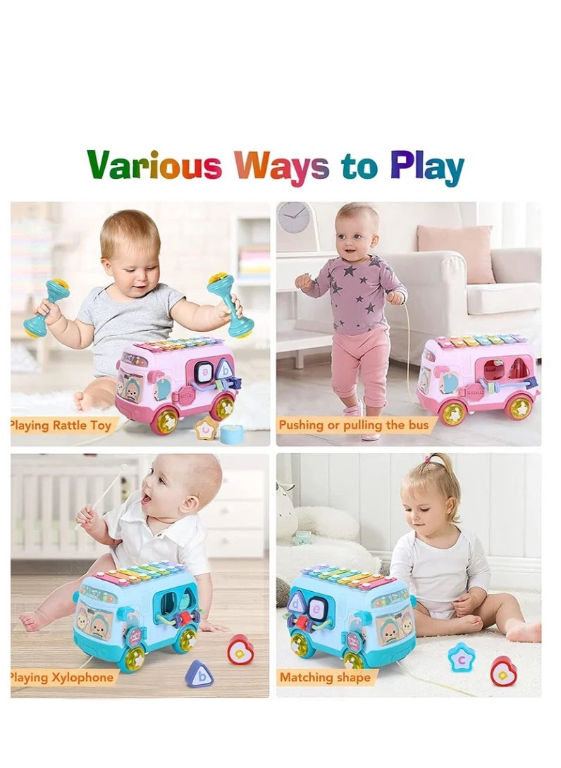 Baby Toys 12 18 Months Baby Musical Toys Toy Bus Includes Xylophone, Shape Sorter, Pull Along Toys for 1 Year Old Boys Early Educational Baby Toys 18 Months Best Gift for Boys Girls