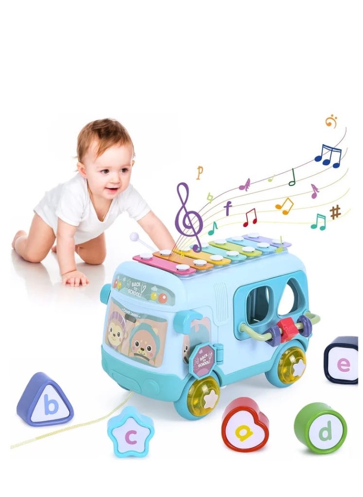 Baby Toys 12 18 Months Baby Musical Toys Toy Bus Includes Xylophone, Shape Sorter, Pull Along Toys for 1 Year Old Boys Early Educational Baby Toys 18 Months Best Gift for Boys Girls