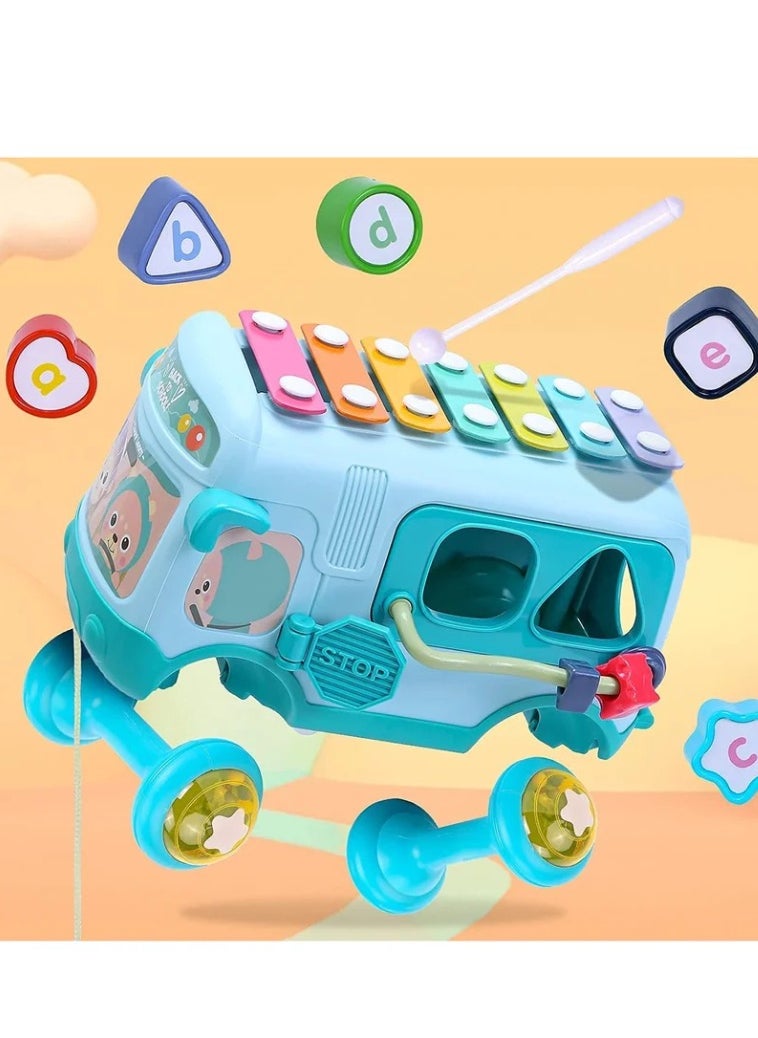 Baby Toys 12 18 Months Baby Musical Toys Toy Bus Includes Xylophone, Shape Sorter, Pull Along Toys for 1 Year Old Boys Early Educational Baby Toys 18 Months Best Gift for Boys Girls