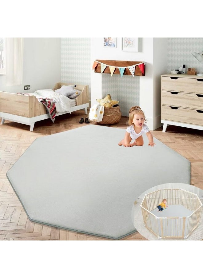 HOMBYS Memory Foam Baby Play Mat Extra Thick for Playpen, 61x61 Portable Octagon Playpen Mat for Kids, Toddler Crawling & Play, Super Soft Velvet with Non-slip Backing Baby Playpen Mat, Light Grey