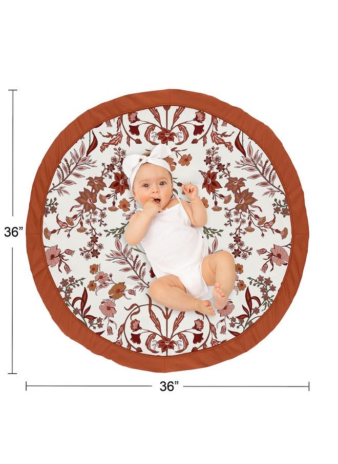 Sweet Jojo Designs Ivory and Orange Boho Vintage Floral Girl Baby Play Mat Tummy Time Activity Infant Playmat Playpen Tent Teepee Floor Bohemian Rust Leaves Botanical Flower Farmhouse Green Fringe