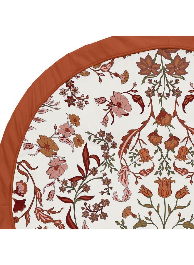 Sweet Jojo Designs Ivory and Orange Boho Vintage Floral Girl Baby Play Mat Tummy Time Activity Infant Playmat Playpen Tent Teepee Floor Bohemian Rust Leaves Botanical Flower Farmhouse Green Fringe