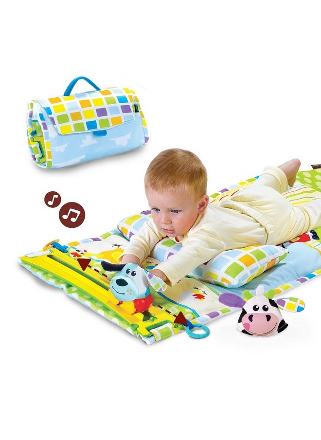 Yookidoo Baby Tummy Time Mat Newborn Musical Playmat & Outdoor Gym. Pillow, Teething Toys and Portable Fold-Up Case. 0-12 Months.