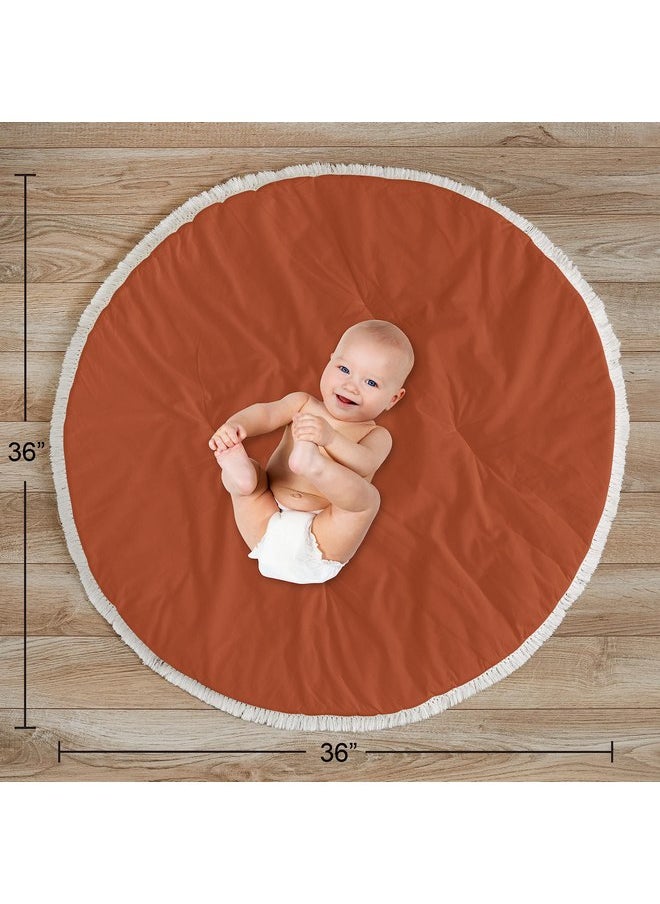 Sweet Jojo Designs Orange Boho Bohemian Boy Girl Baby Play Mat Tummy Time Activity Infant Playmat Playpen Teepee Floor Burnt Rust Ivory Off White Farmhouse Shabby Chic Designer Modern Tassel Fringe