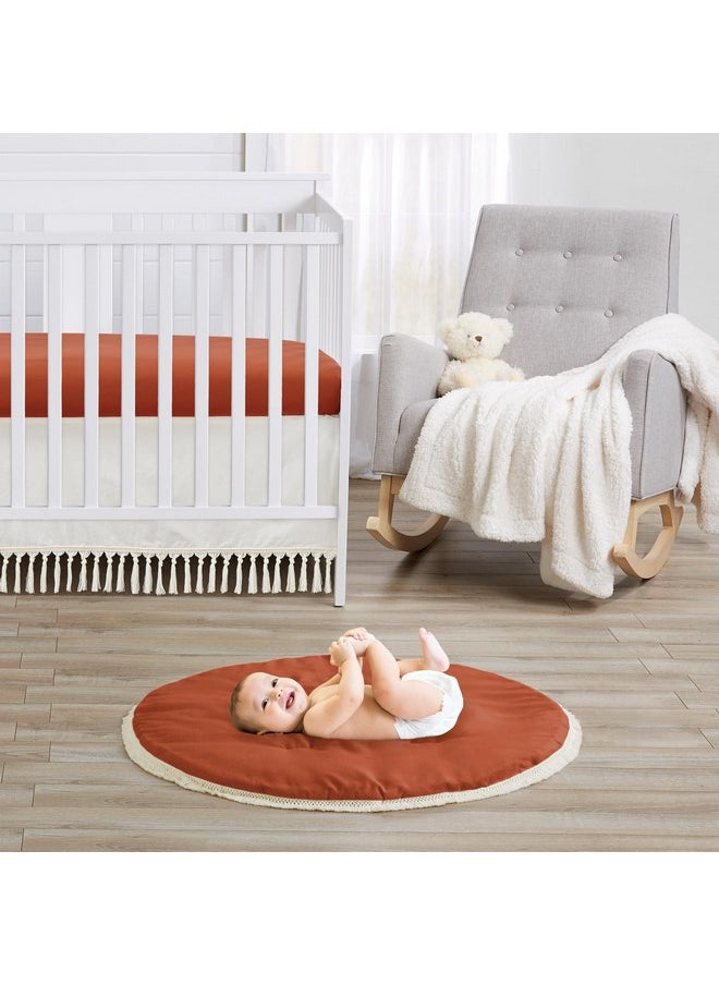 Sweet Jojo Designs Orange Boho Bohemian Boy Girl Baby Play Mat Tummy Time Activity Infant Playmat Playpen Teepee Floor Burnt Rust Ivory Off White Farmhouse Shabby Chic Designer Modern Tassel Fringe