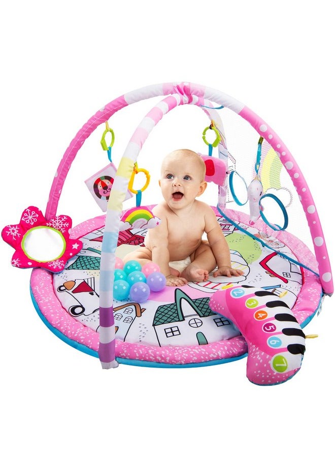 Amagoing Baby Gym Play Mat,4-in-1 Infant Activity Gym with 6 Detachable Toys & Ball Pit for Toddler Sensory and Motor Skill Development Discovery, Newborn Essential Gifts for 0-12 Months Baby Girl Boy