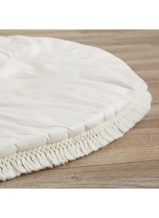 Sweet Jojo Designs Ivory Boho Chic Sun Boy Girl Baby Play Mat Tummy Time Activity Infant Playmat Playpen Tent Teepee Floor Cotton Bohemian Farmhouse Shabby Nature Gender Neutral Beige Tufted Fringe