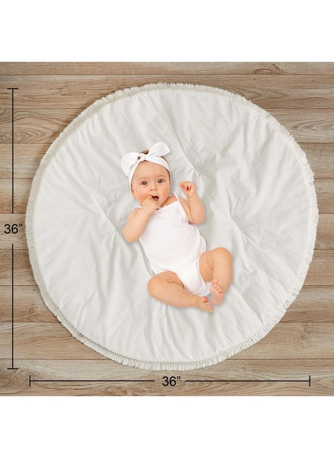 Sweet Jojo Designs Ivory Boho Chic Sun Boy Girl Baby Play Mat Tummy Time Activity Infant Playmat Playpen Tent Teepee Floor Cotton Bohemian Farmhouse Shabby Nature Gender Neutral Beige Tufted Fringe