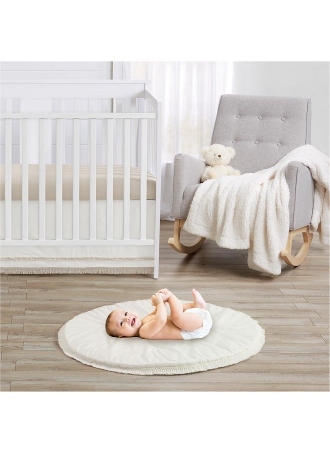 Sweet Jojo Designs Ivory Boho Chic Sun Boy Girl Baby Play Mat Tummy Time Activity Infant Playmat Playpen Tent Teepee Floor Cotton Bohemian Farmhouse Shabby Nature Gender Neutral Beige Tufted Fringe