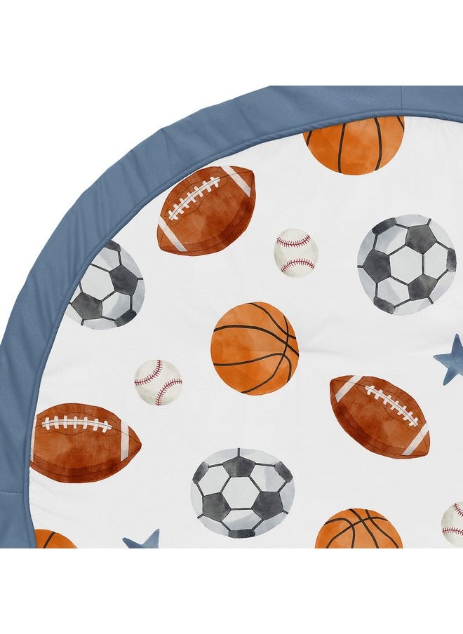 Sweet Jojo Designs Sports Theme Boy Baby Play Mat Tummy Time Activity Infant Playmat for Playpen Tent Teepee Floor Watercolor Vintage Sport Themed Soccer Football Baseball Basketball Blue Stars