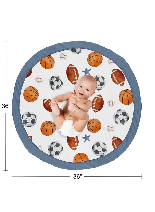 Sweet Jojo Designs Sports Theme Boy Baby Play Mat Tummy Time Activity Infant Playmat for Playpen Tent Teepee Floor Watercolor Vintage Sport Themed Soccer Football Baseball Basketball Blue Stars