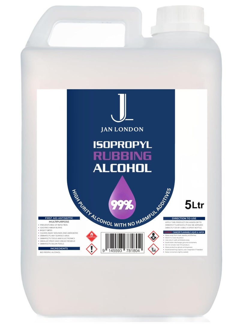 Isopropyl Rubbing Alcohol, IPA 99.9% High Purity – Multipurpose Disinfectant & Cleaner for Surfaces, Electronics, First-Aid, and More – Fast Evaporating, Residue-Free, 5Liter