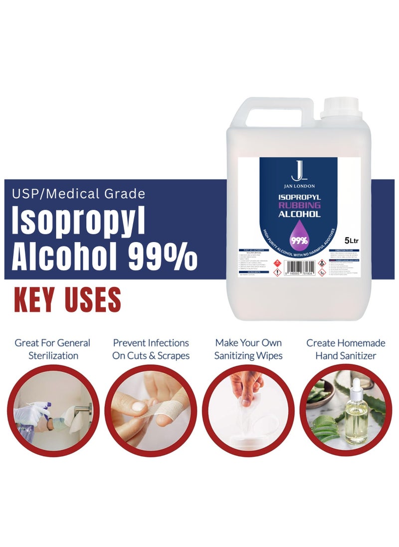 Isopropyl Rubbing Alcohol, IPA 99.9% High Purity – Multipurpose Disinfectant & Cleaner for Surfaces, Electronics, First-Aid, and More – Fast Evaporating, Residue-Free, 5Liter