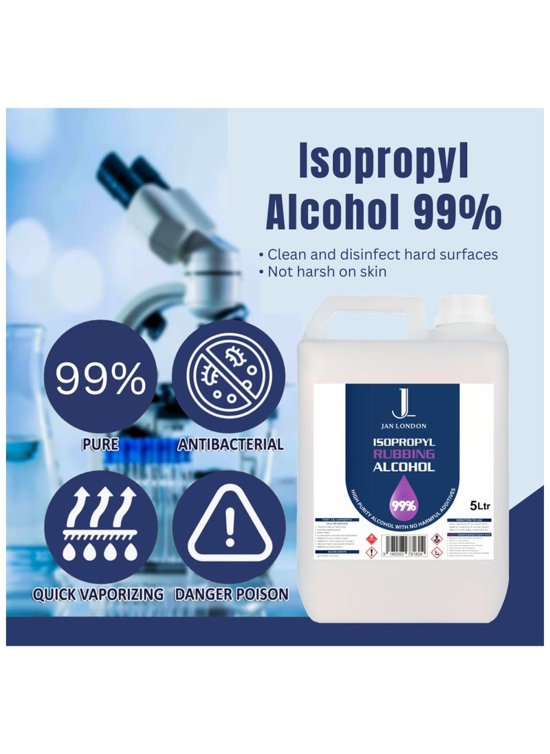 Isopropyl Rubbing Alcohol, IPA 99.9% High Purity – Multipurpose Disinfectant & Cleaner for Surfaces, Electronics, First-Aid, and More – Fast Evaporating, Residue-Free, 5Liter
