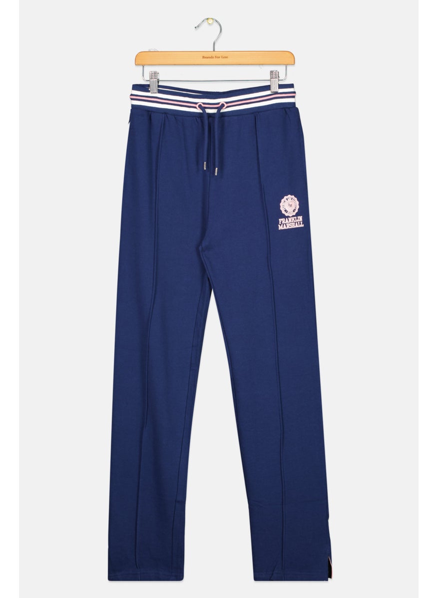 Kids Girl Drawstring Brand Logo Sweatpants, Navy Combo