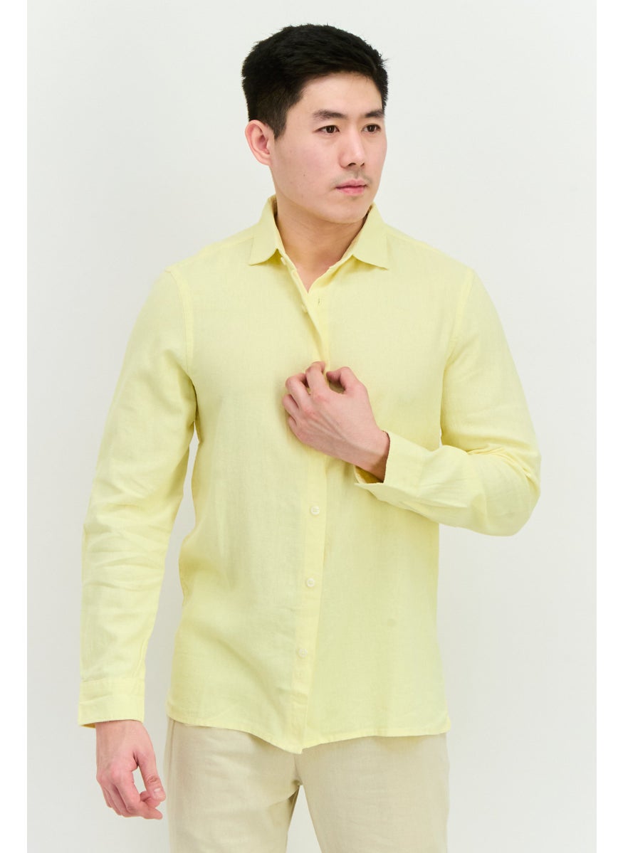 Men Regular Fit Solid Long Sleeves Casual Shirt, Yellow