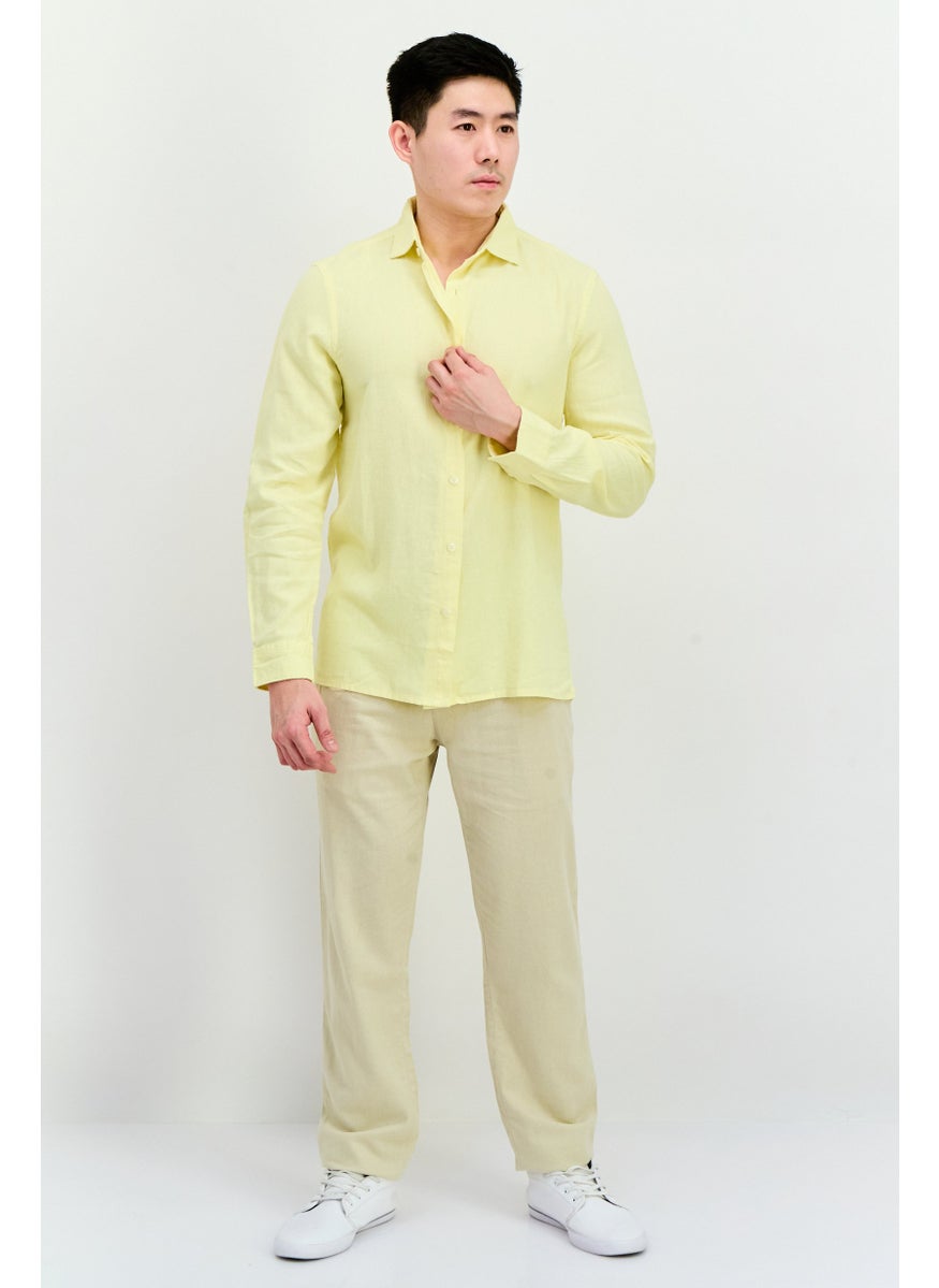 Men Regular Fit Solid Long Sleeves Casual Shirt, Yellow