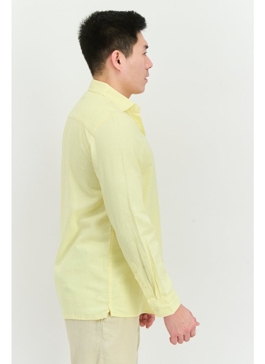 Men Regular Fit Solid Long Sleeves Casual Shirt, Yellow