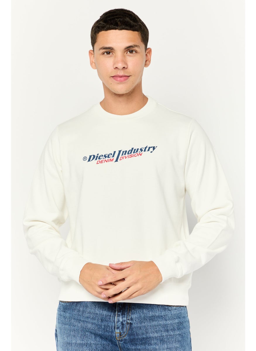 Men Crew Neck Graphic Print Long Sleeves Sweatshirt, White