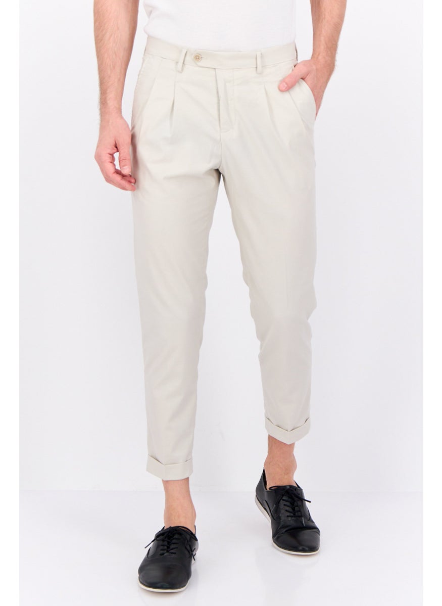 Men Regular Fit Solid Chino Pants, Cream