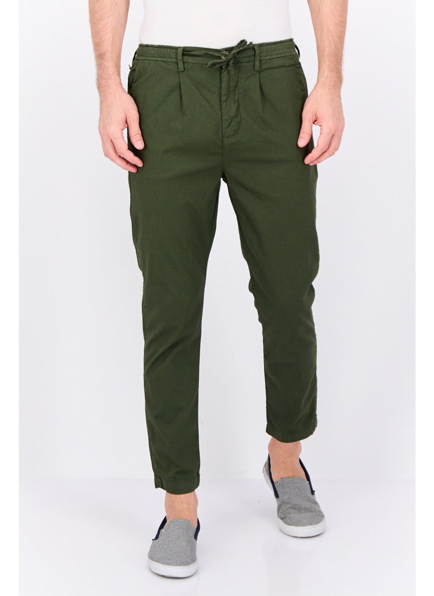 Men Regular Fit Microgrid Pattern Chino Pants, Dark Green