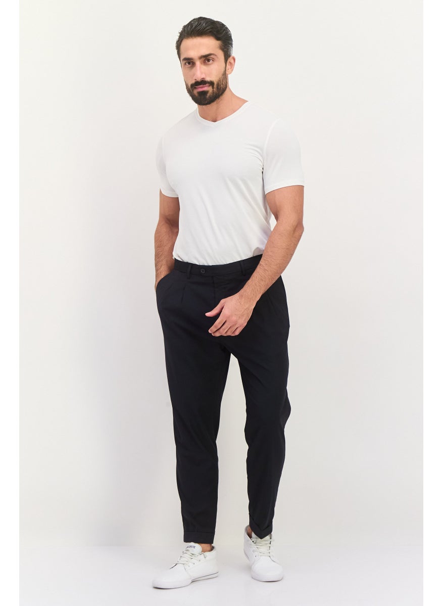 Men Regular Fit Solid Chino Pants, Navy