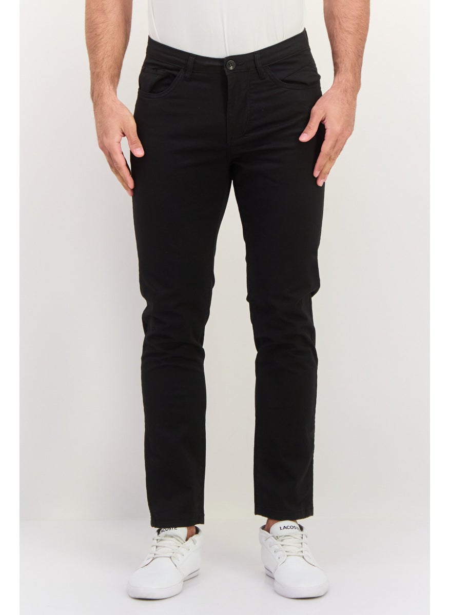 Men Regular Fit Solid Chino Pants, Black