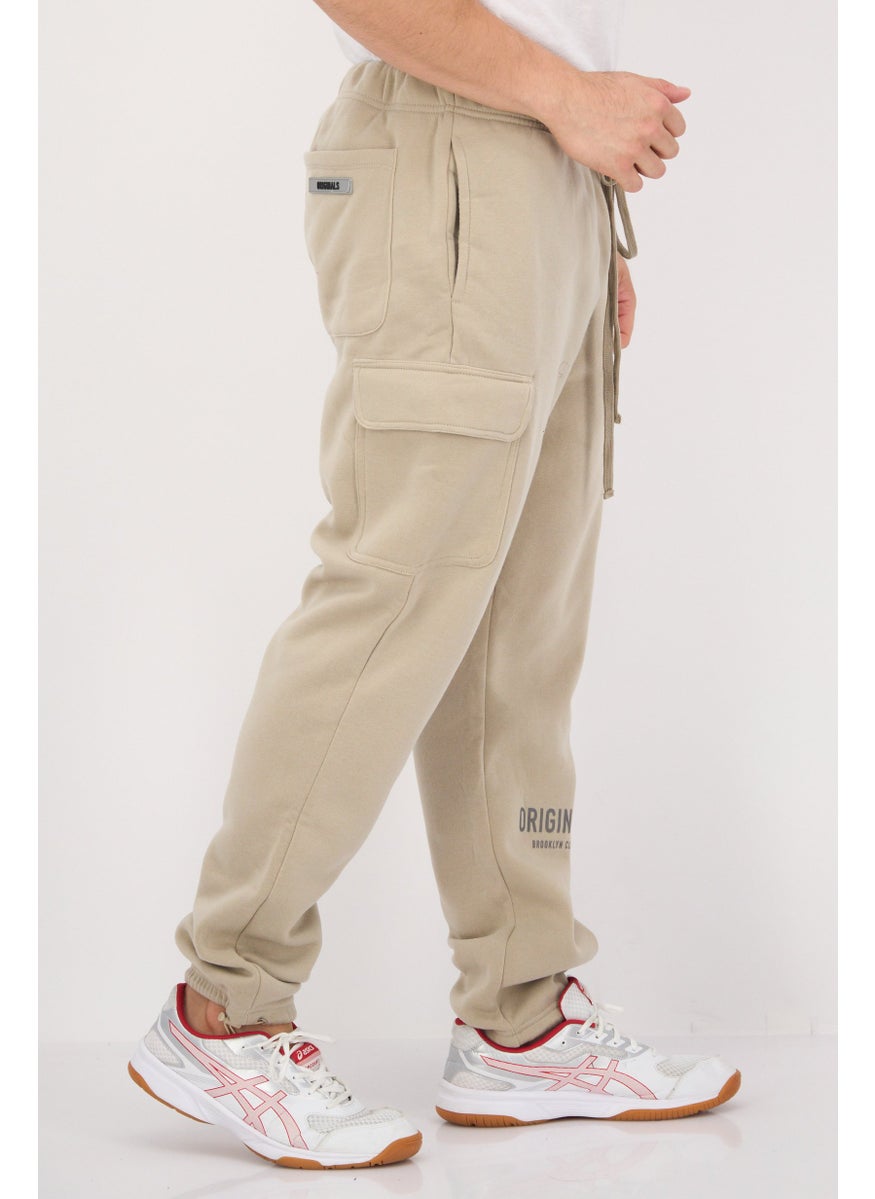 Men Regular Fit Brand Logo Sweatpants, Taupe