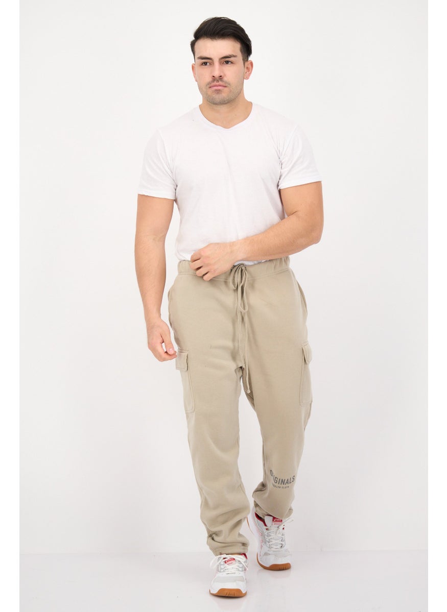 Men Regular Fit Brand Logo Sweatpants, Taupe