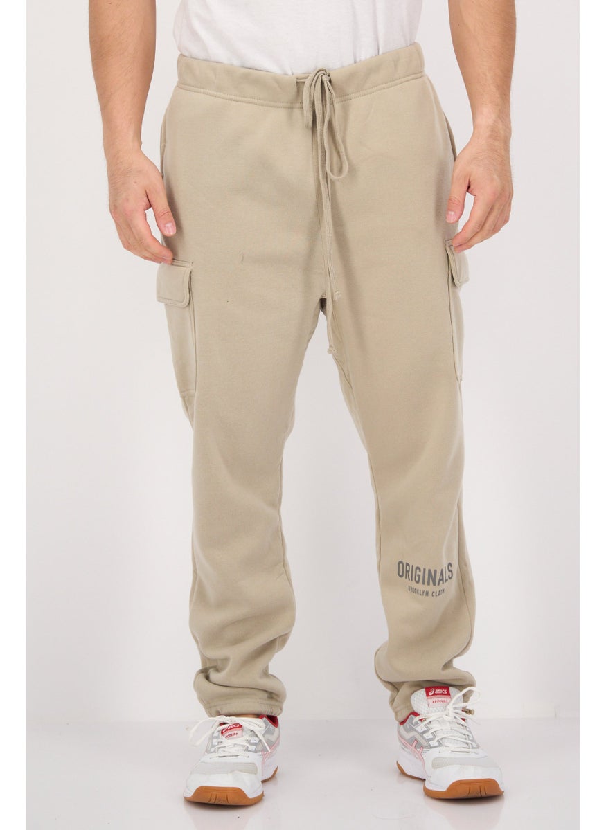 Men Regular Fit Brand Logo Sweatpants, Taupe