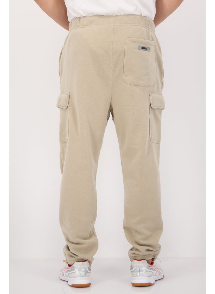 Men Regular Fit Brand Logo Sweatpants, Taupe