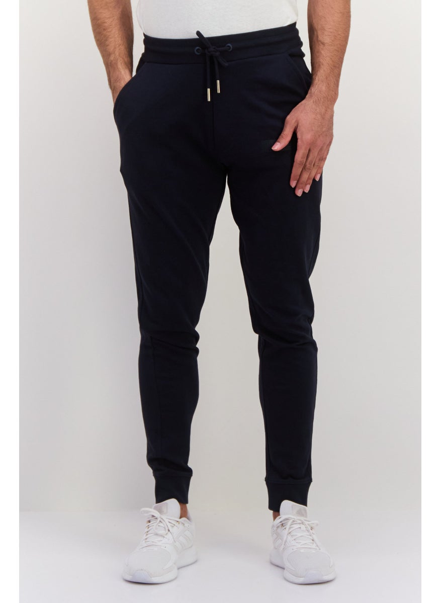 Men Solid Drawstring Jogger Pants, Navy Blue