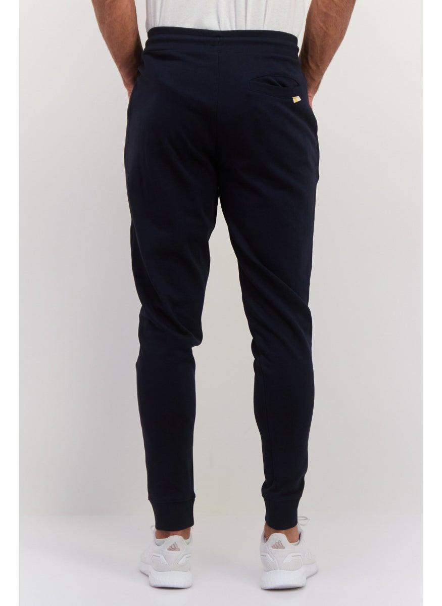 Men Solid Drawstring Jogger Pants, Navy Blue