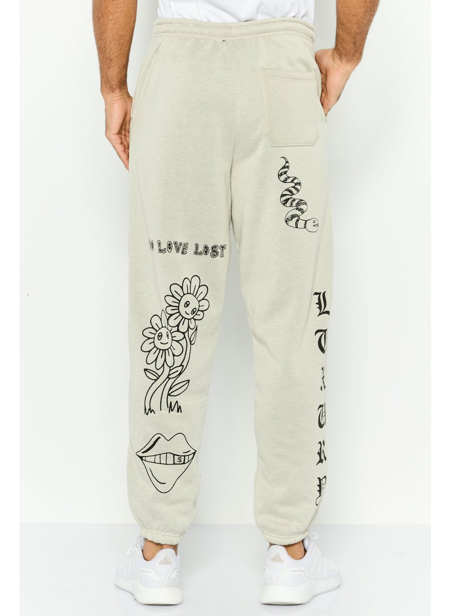 Men Regular Fit Graphic Print Sweatpants, Grey