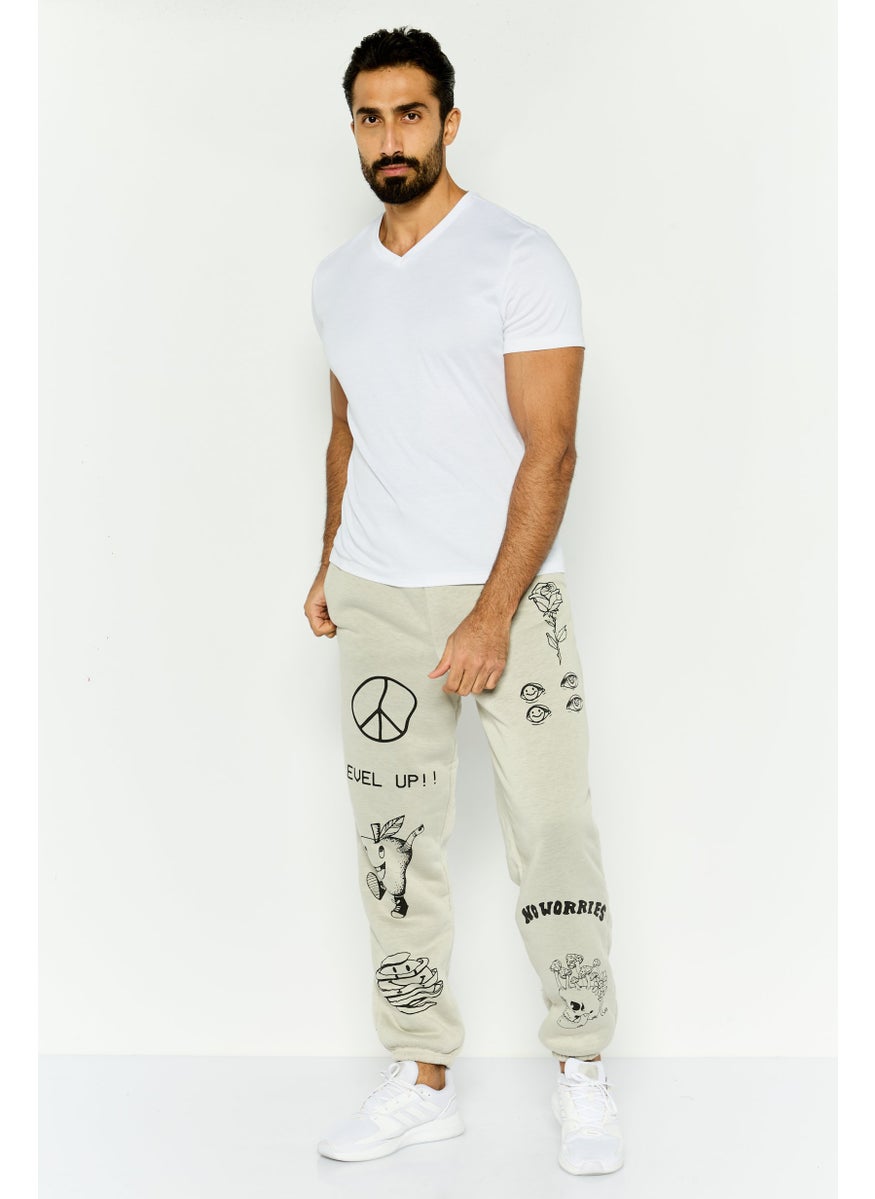 Men Regular Fit Graphic Print Sweatpants, Grey