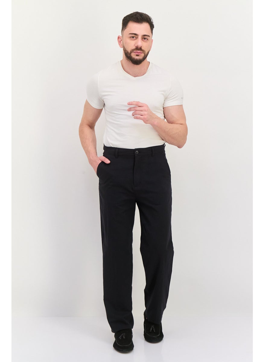 Men Loose Fit Plain Chino Pants, Black